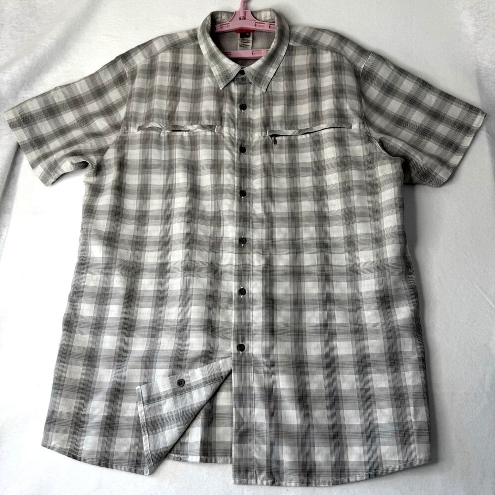 The North Face Mens XXL Grey Plaid Shirt Button Up Vented Short Sleeve Fishing